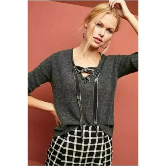 RAILS Cashmere Wool Blend Amelia Lace Up Sweater Charcoal Grey Size XS - Picture 1 of 7